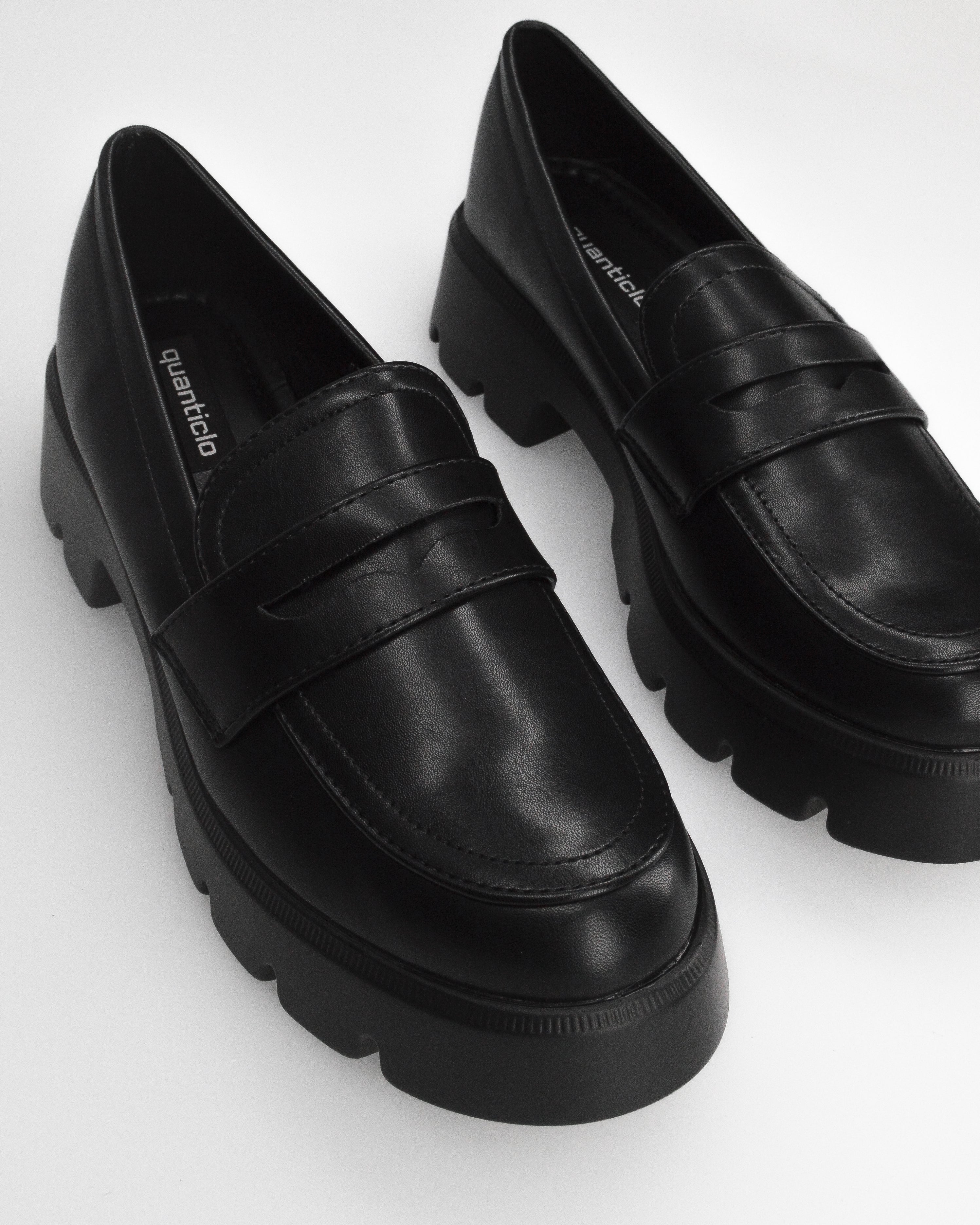 KESSY - mocassino nero con suola carrarmato e mascherina penny loafer