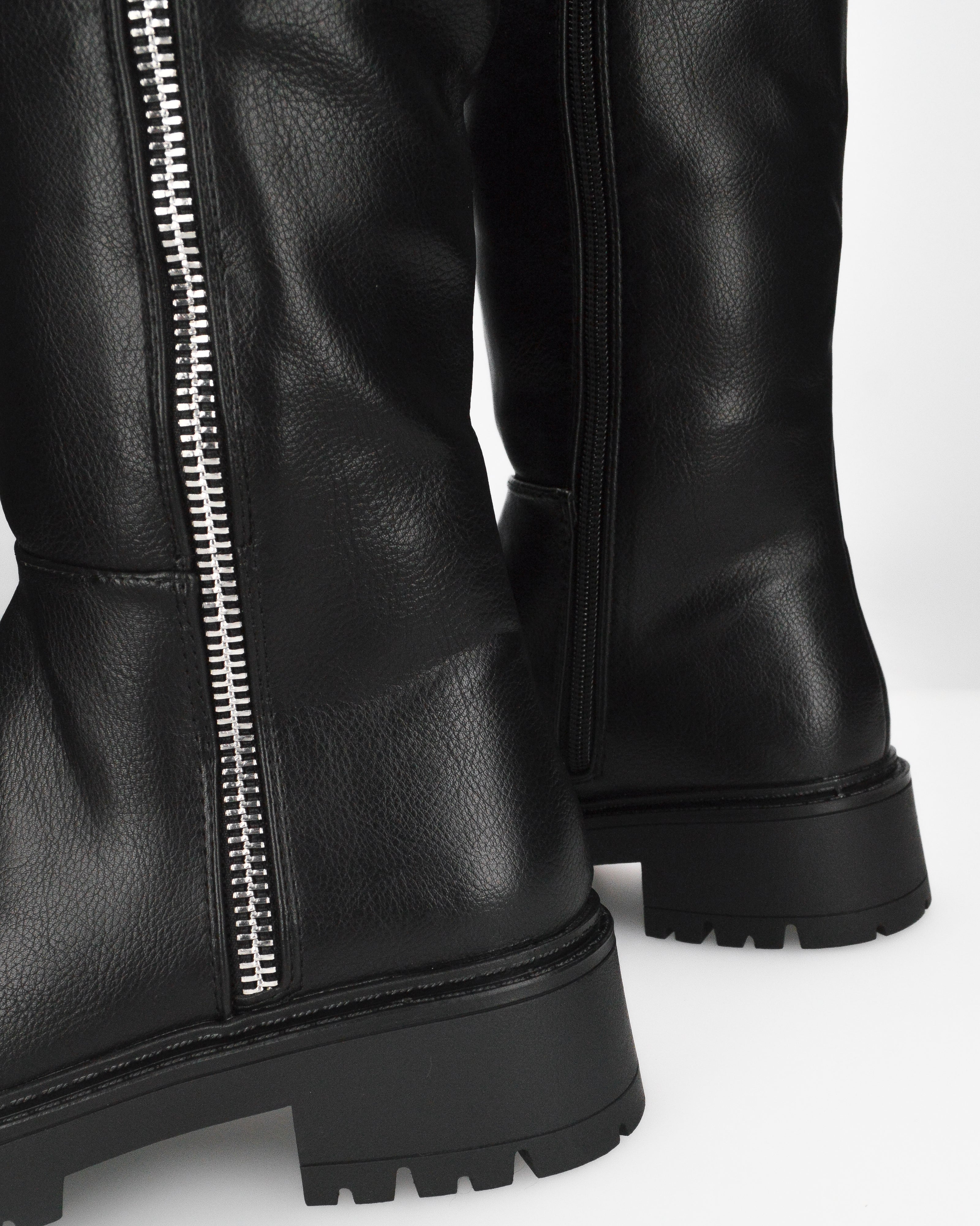 ALICE - stivale alto nero stile anfibio con doppia zip e suola carrarmato