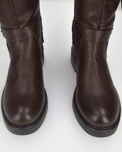 JOCASTA - stivale alto marrone con inserto elastico e fibbie