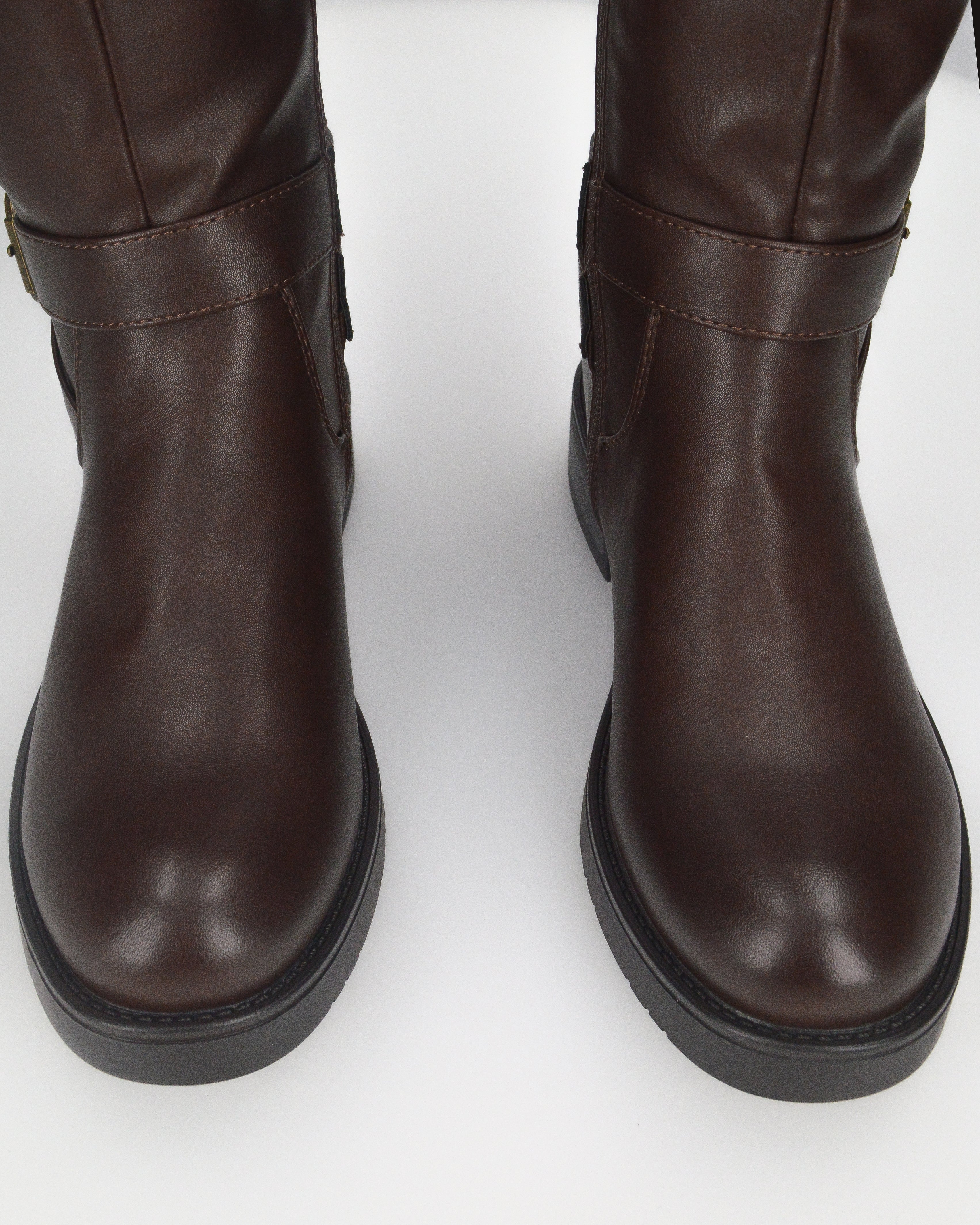 JOCASTA - stivale alto marrone con inserto elastico e fibbie