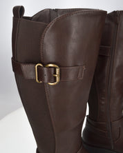 JOCASTA - stivale alto marrone con inserto elastico e fibbie