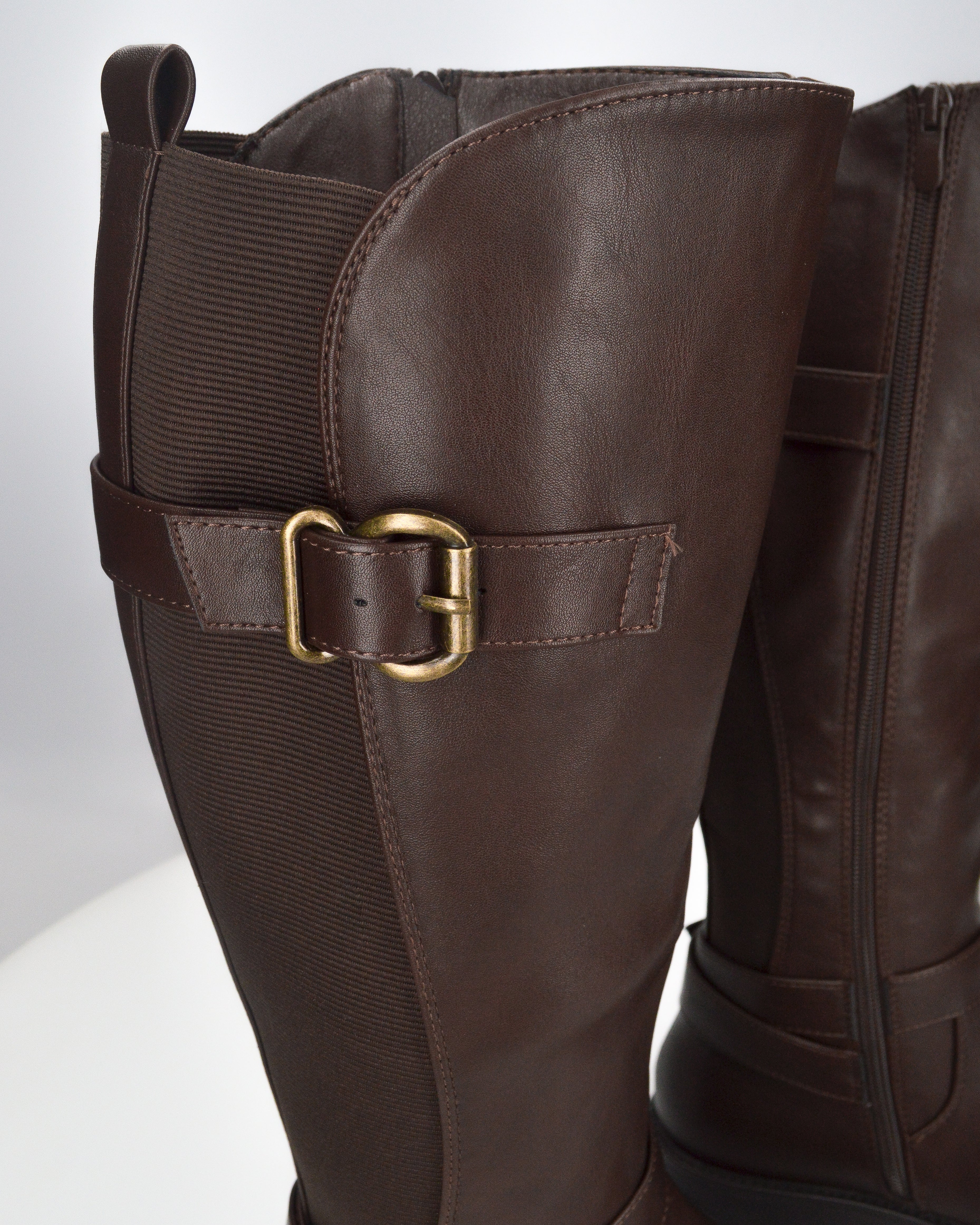 JOCASTA - stivale alto marrone con inserto elastico e fibbie