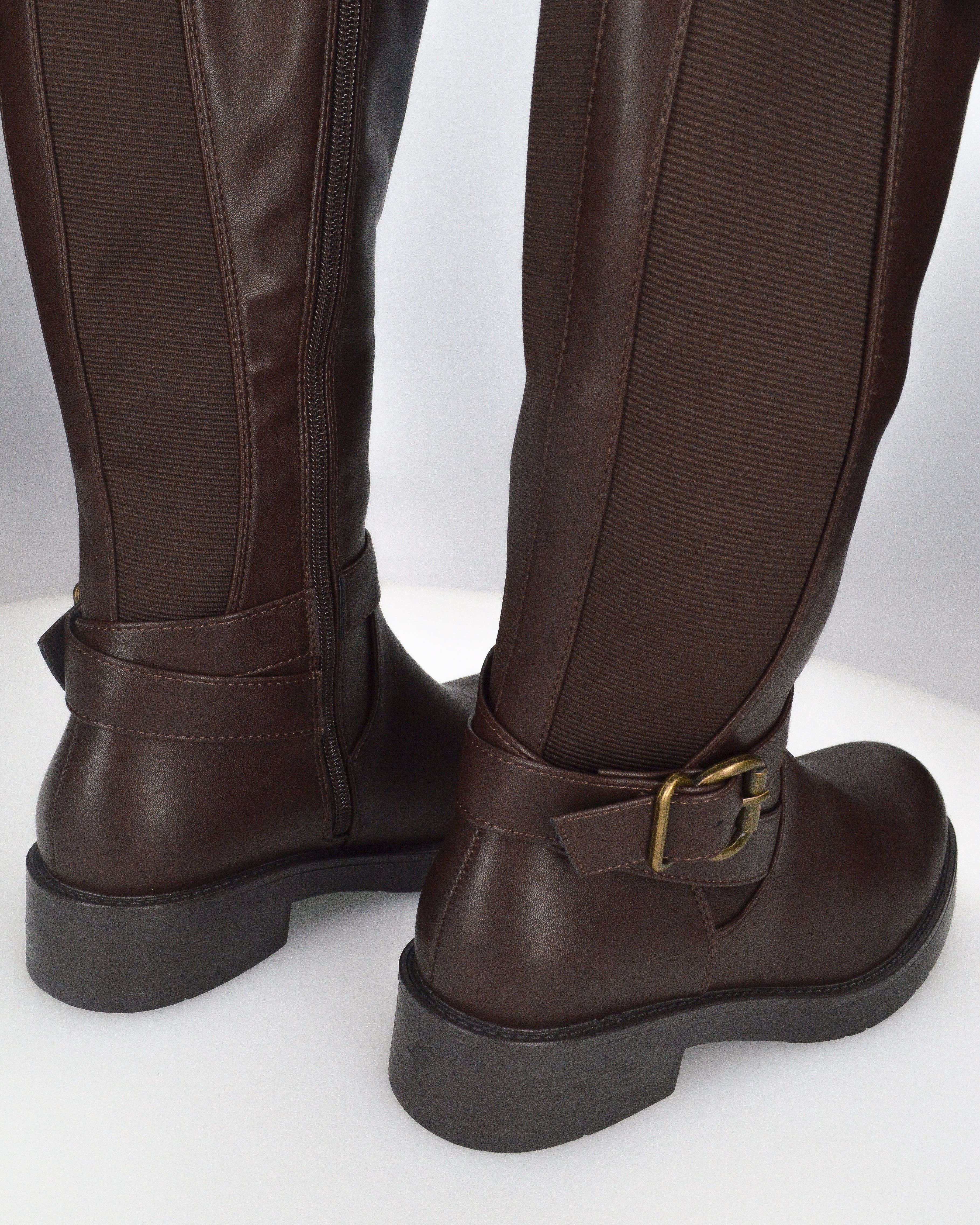 JOCASTA - stivale alto marrone con inserto elastico e fibbie