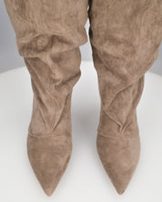 JUNI - tivale alto in materiale scamosciato beige arricciato con tacco
