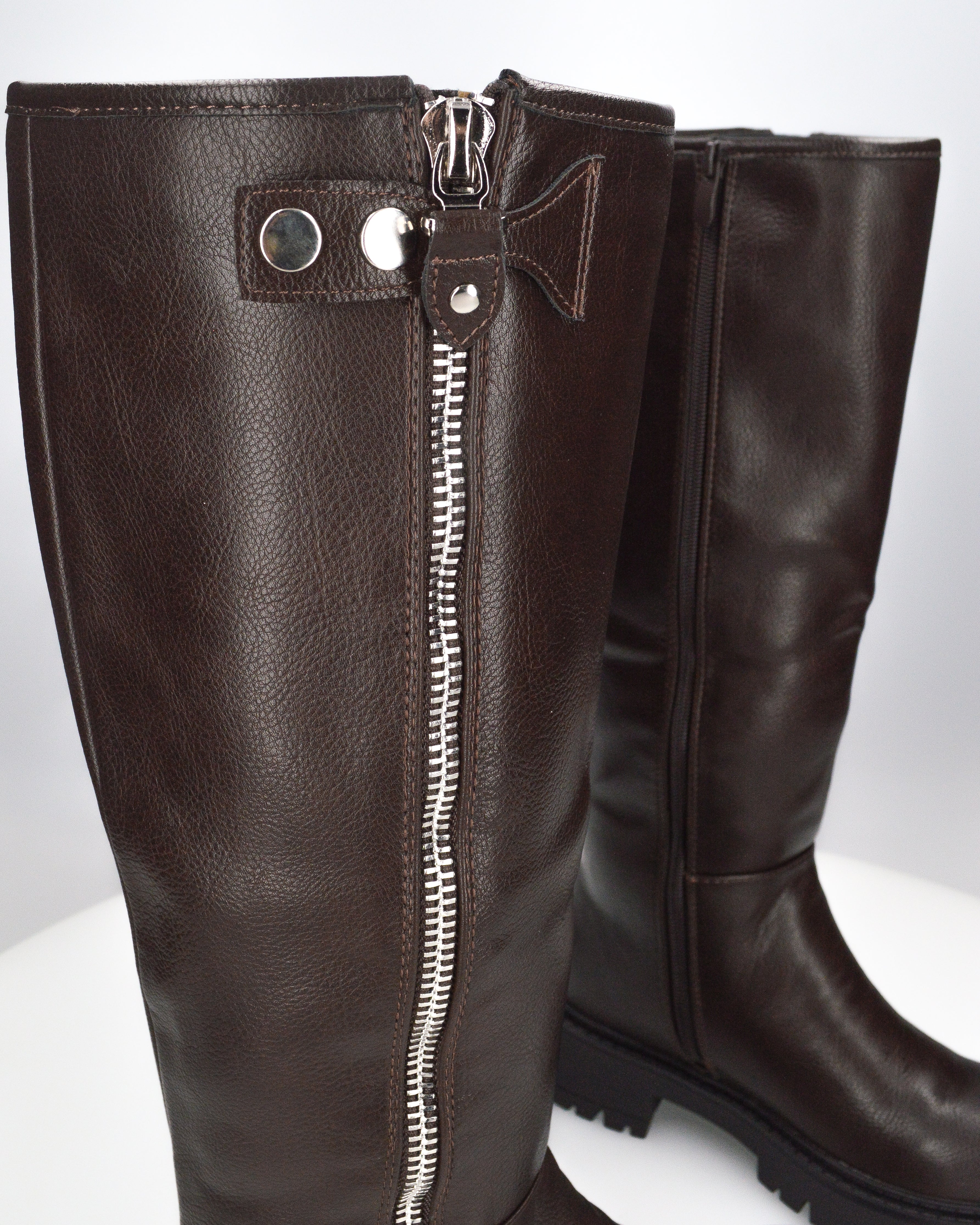 ALICE - stivale alto marrone stile anfibio con doppia zip e suola carrarmato