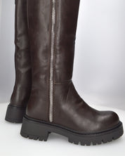 ALICE - stivale alto marrone stile anfibio con doppia zip e suola carrarmato