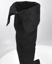 LIVY - stivale alto in simil camoscio nero risvoltabile con tacco