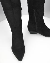 LIVY - stivale alto in simil camoscio nero risvoltabile con tacco
