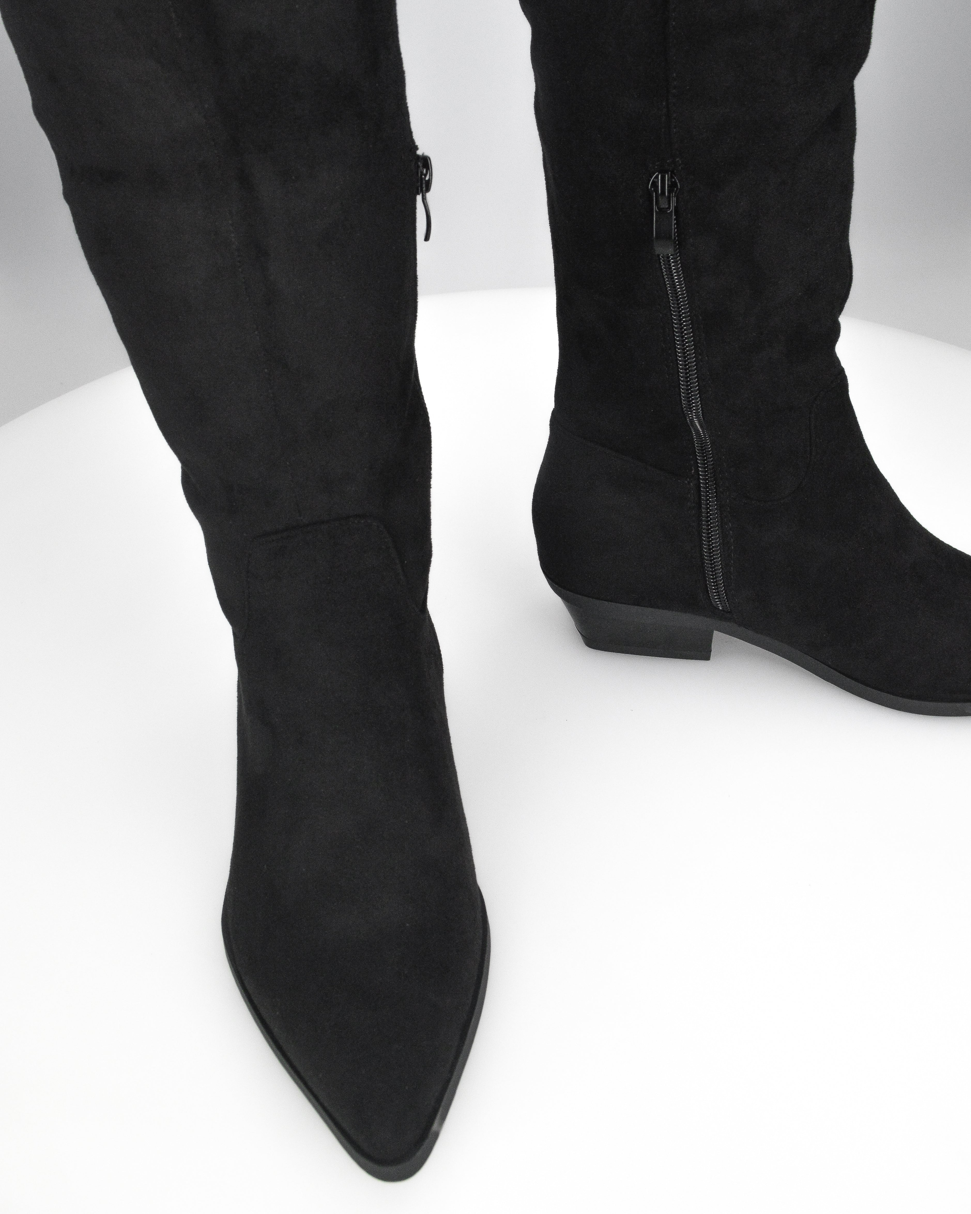 LIVY - stivale alto in simil camoscio nero risvoltabile con tacco