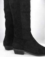LIVY - stivale alto in simil camoscio nero risvoltabile con tacco