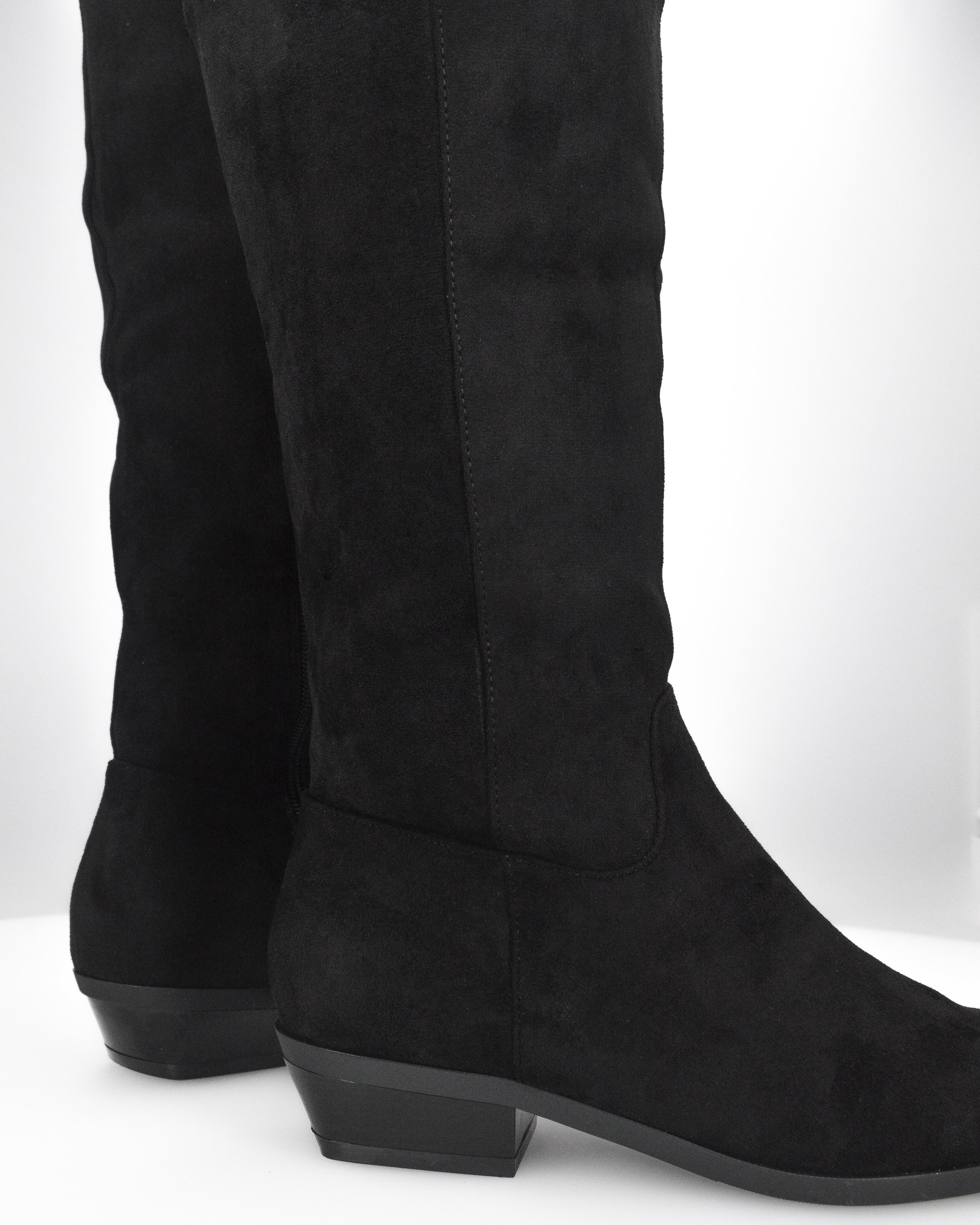 LIVY - stivale alto in simil camoscio nero risvoltabile con tacco