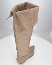 LIVY - stivale alto in simil camoscio khaki risvoltabile con tacco