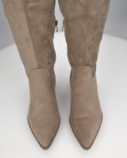 LIVY - stivale alto in simil camoscio khaki risvoltabile con tacco