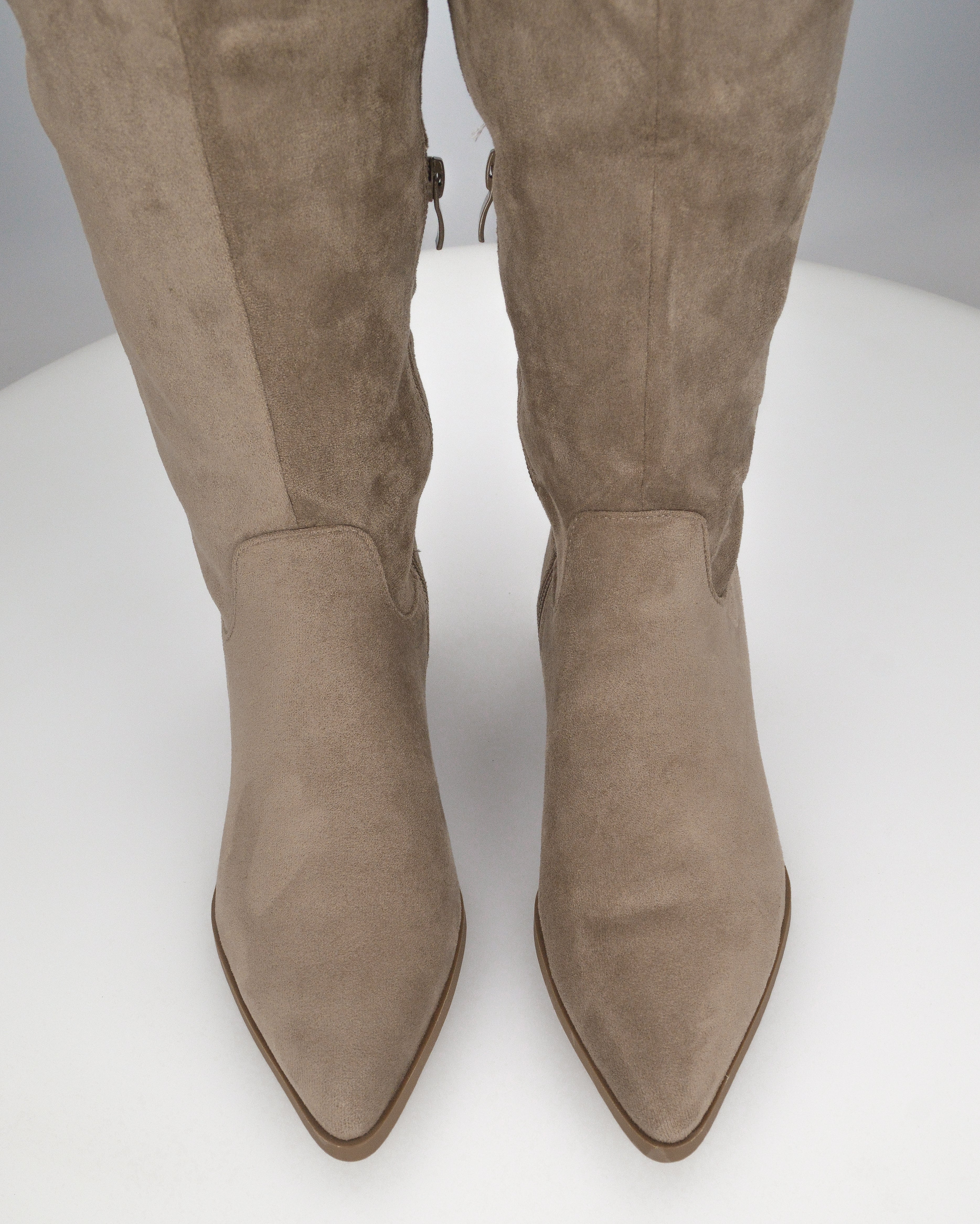 LIVY - stivale alto in simil camoscio khaki risvoltabile con tacco