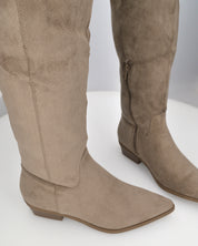LIVY - stivale alto in simil camoscio khaki risvoltabile con tacco