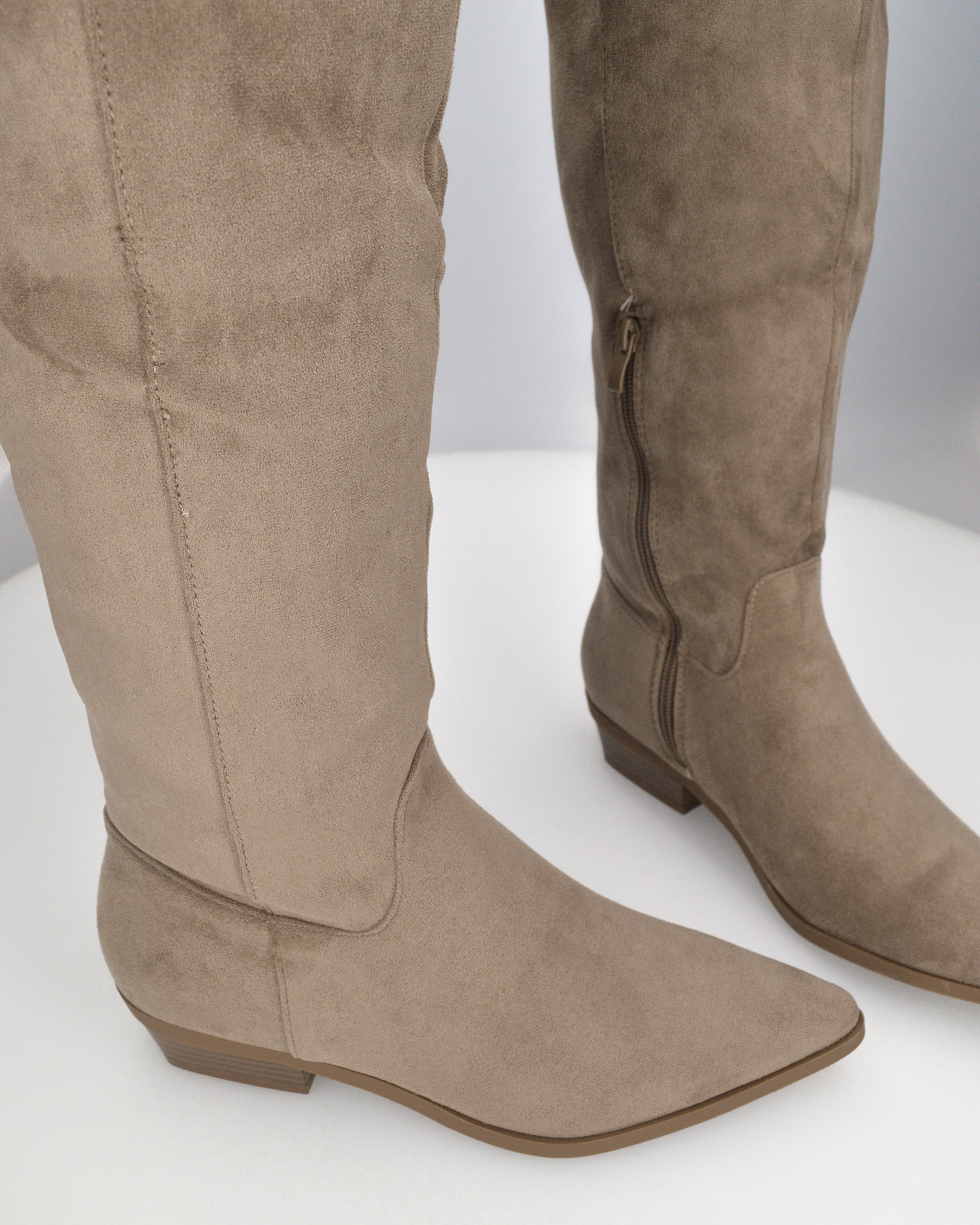 LIVY - stivale alto in simil camoscio khaki risvoltabile con tacco