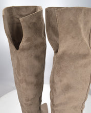 LIVY - stivale alto in simil camoscio khaki risvoltabile con tacco