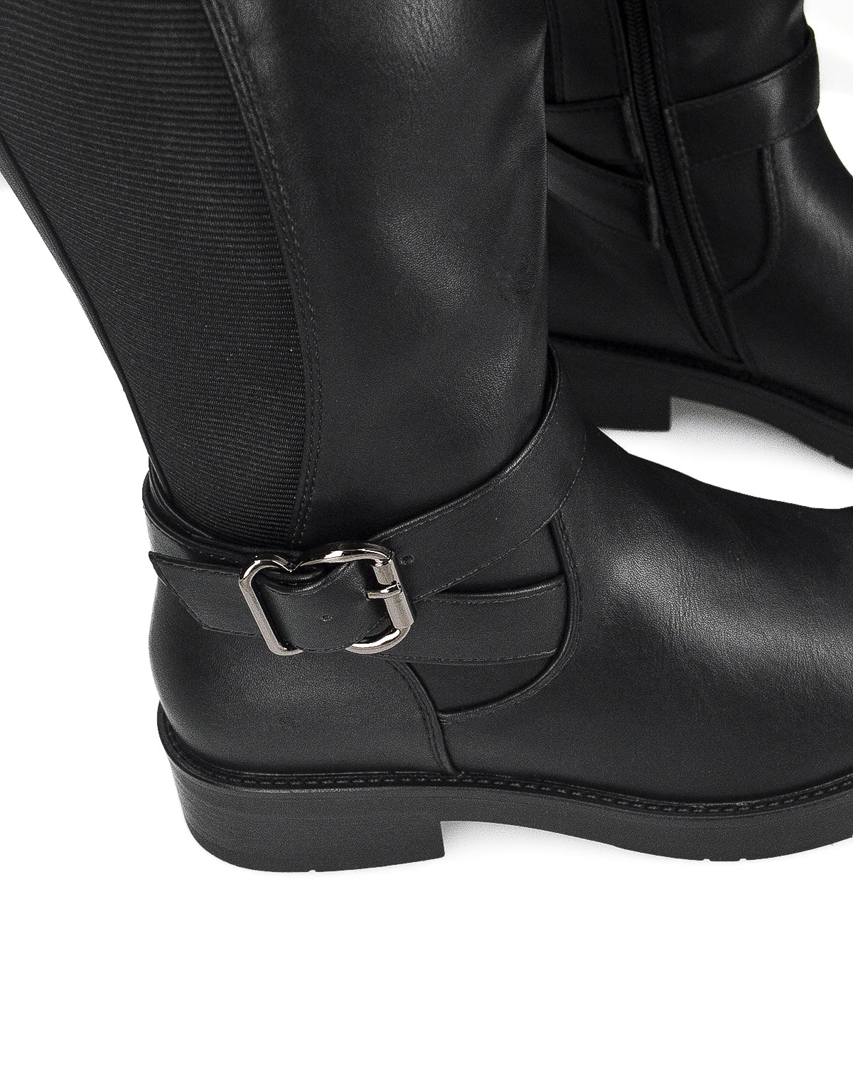 JOCASTA - stivale alto nero con inserto elastico e fibbie
