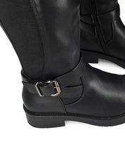 JOCASTA - stivale alto nero con inserto elastico e fibbie