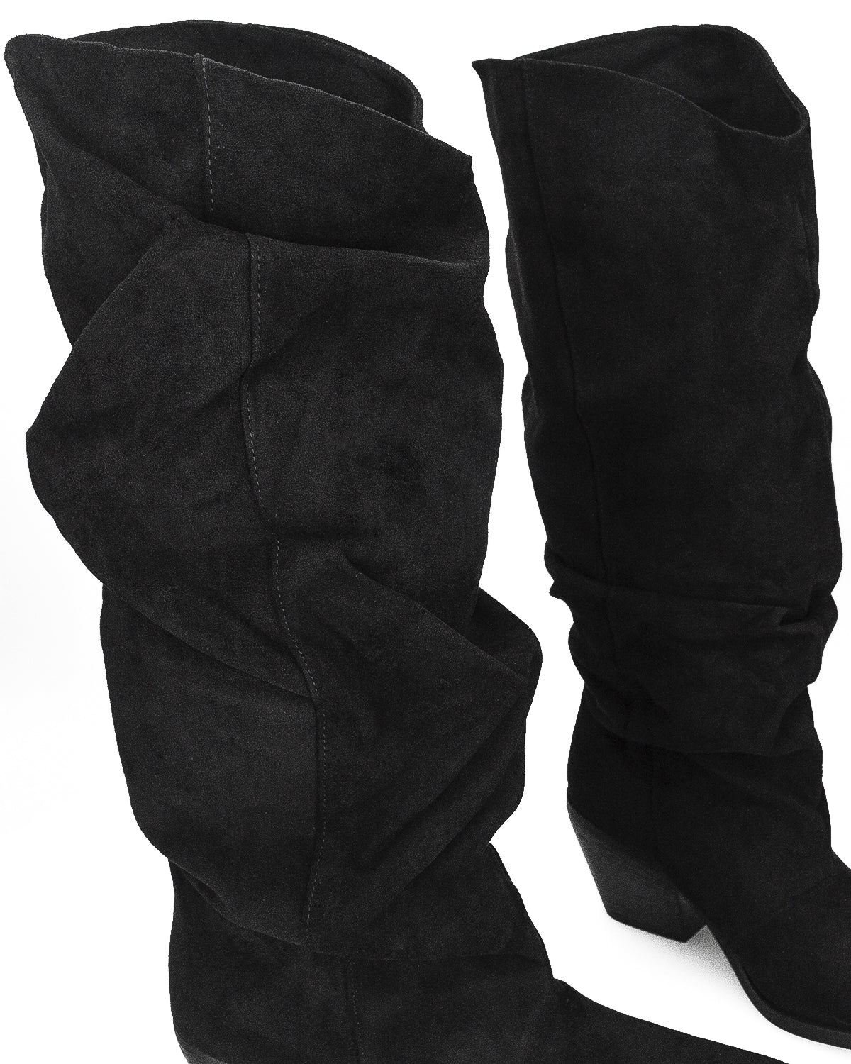 BONITA - stivali alti arricciati slouchy in ecocamoscio nero con tacco texano