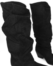 BONITA - stivali alti arricciati slouchy in ecocamoscio nero con tacco texano