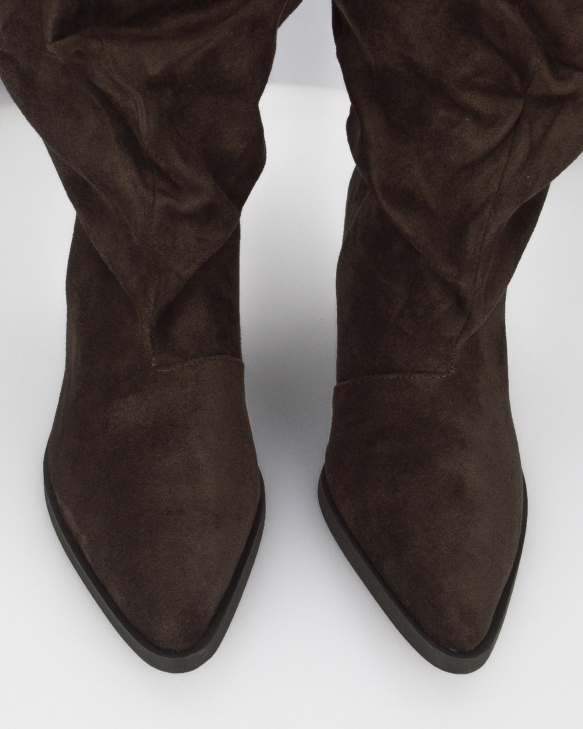 BONITA - stivali alti arricciati slouchy in ecocamoscio marrone con tacco texano