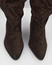BONITA - stivali alti arricciati slouchy in ecocamoscio marrone con tacco texano