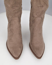CARMELA - camperos texani scamosciarti beige con ricami decorativi
