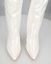 KAMYA - stivali alti in glassy bianco con cerniera