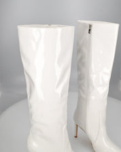 KAMYA - stivali alti in glassy bianco con cerniera