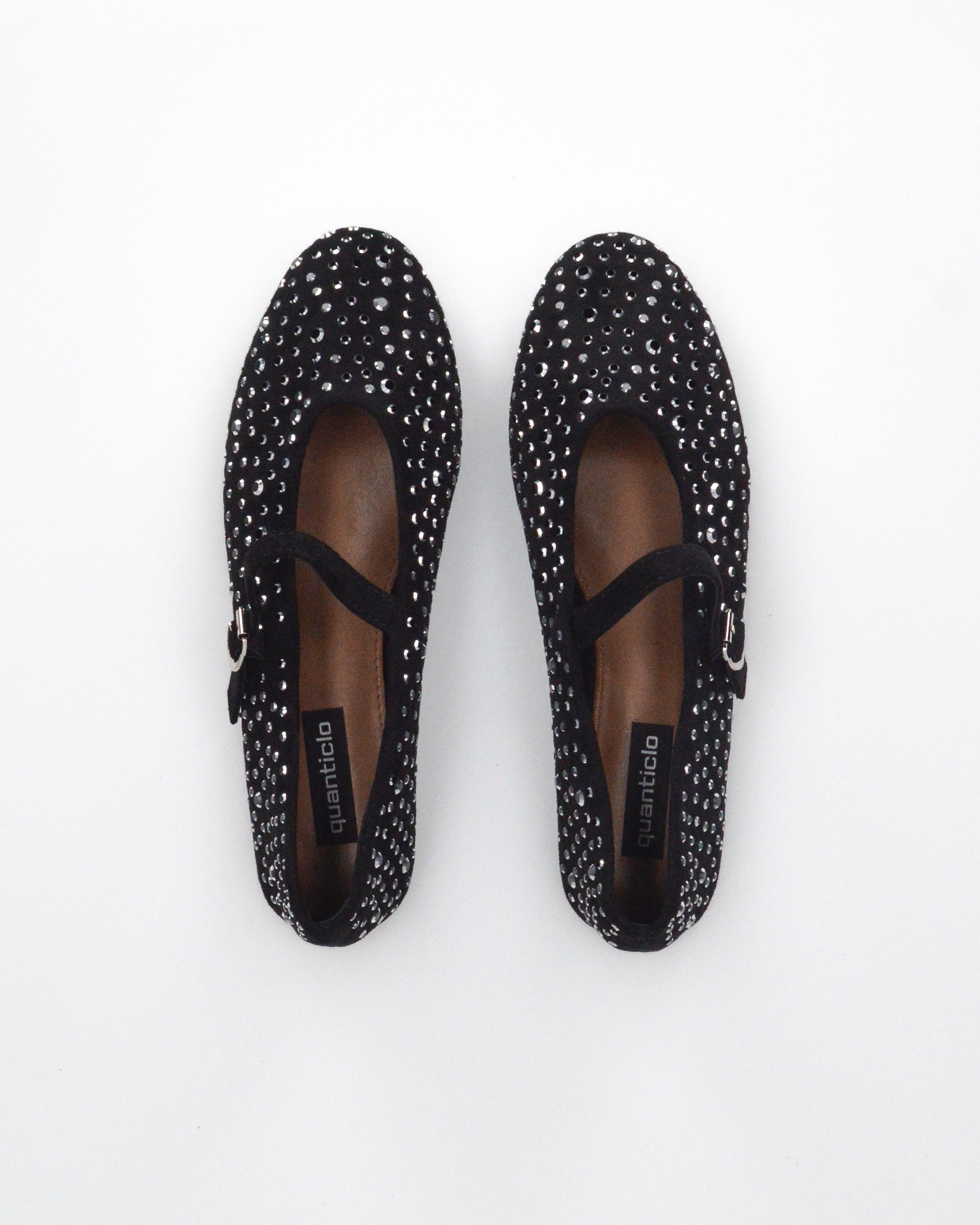 LUANA - ballerine Mary Jane scamosciate nere con strass e cinturino