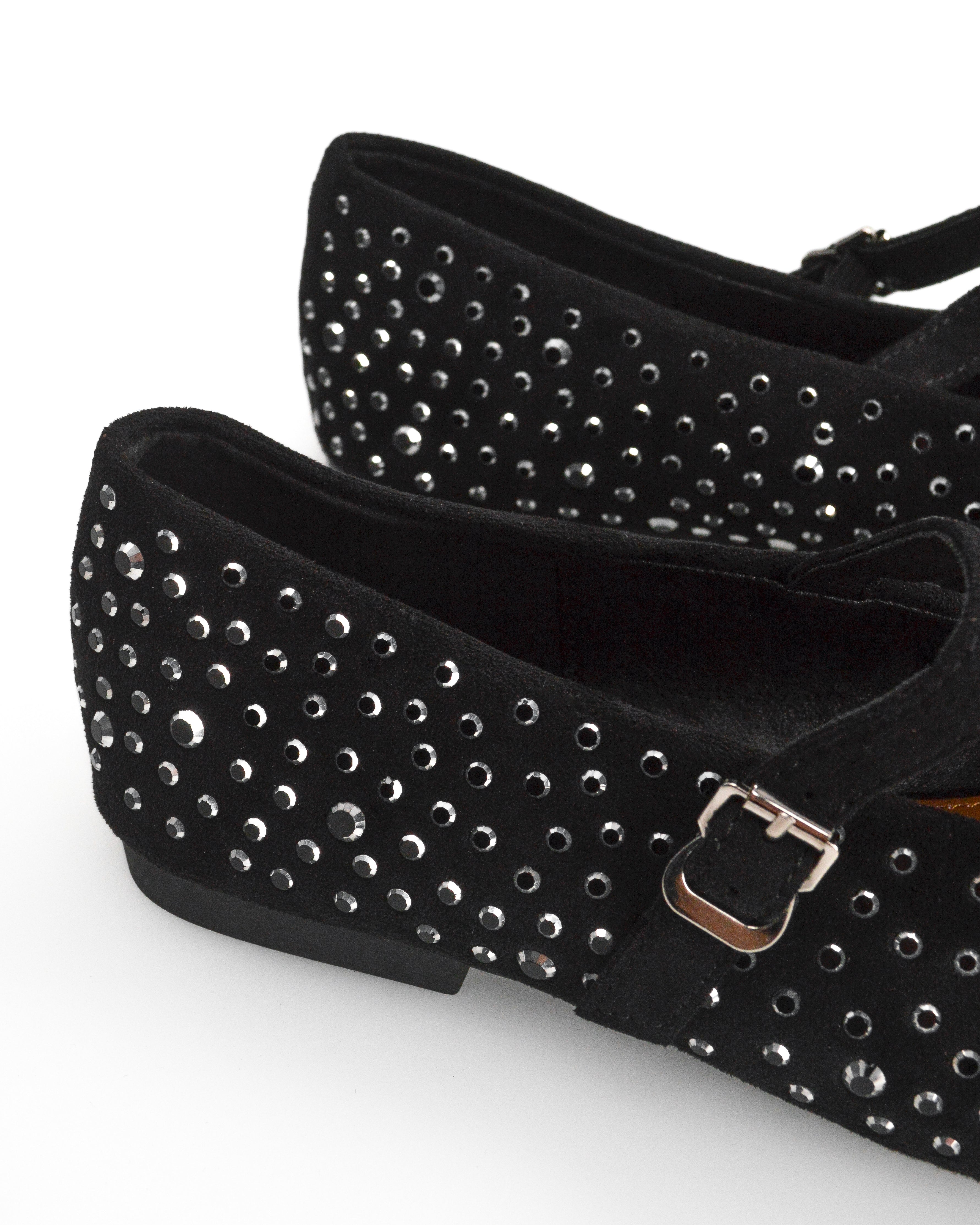 LUANA - ballerine Mary Jane scamosciate nere con strass e cinturino