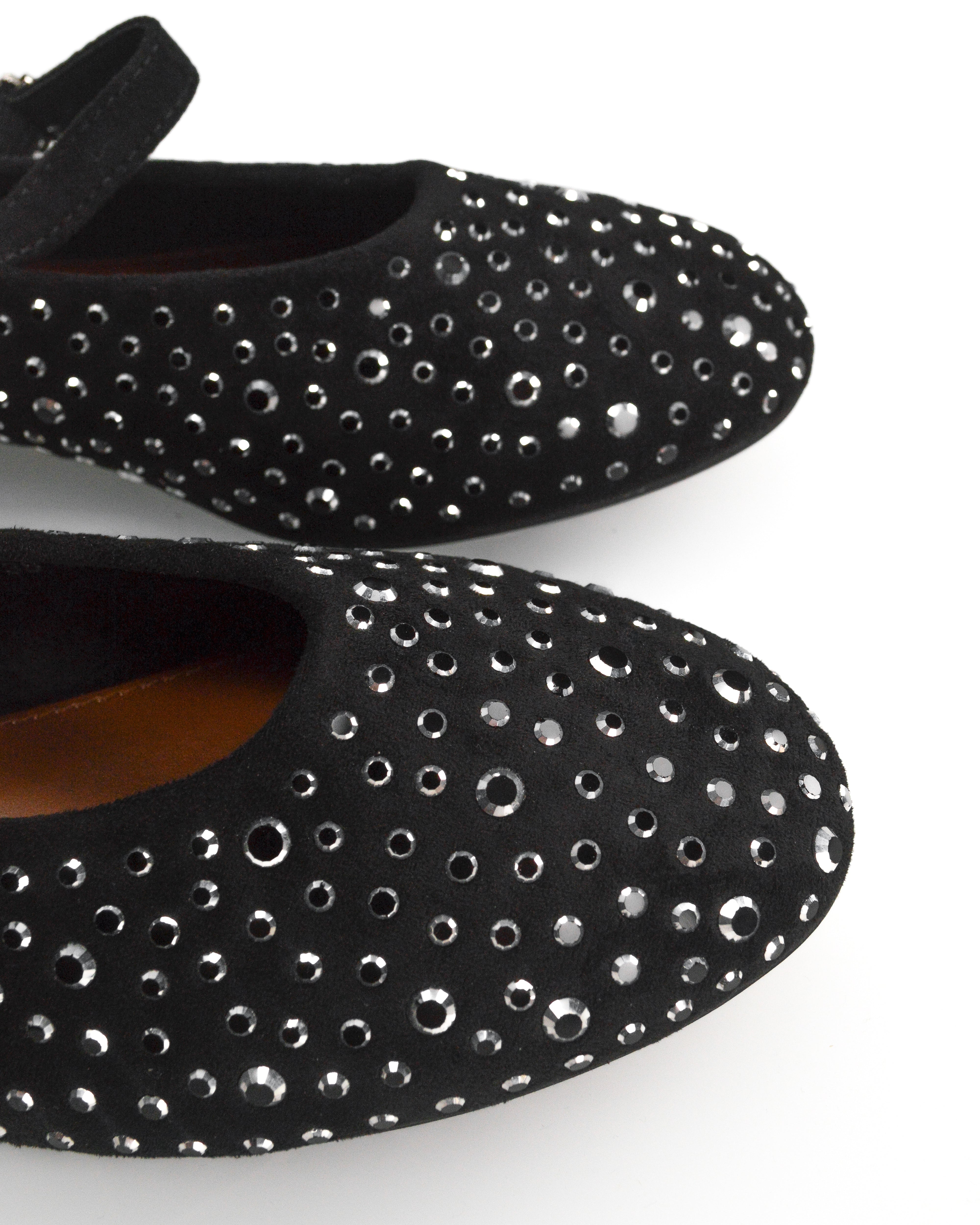 LUANA - ballerine Mary Jane scamosciate nere con strass e cinturino