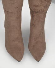 LORA - stivale alto scamosciato beige con tacco a blocco e chiusura zip