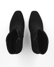 PETRA - stivaletti ankle boot nero scamosciato con tacco largo e scollatura texana
