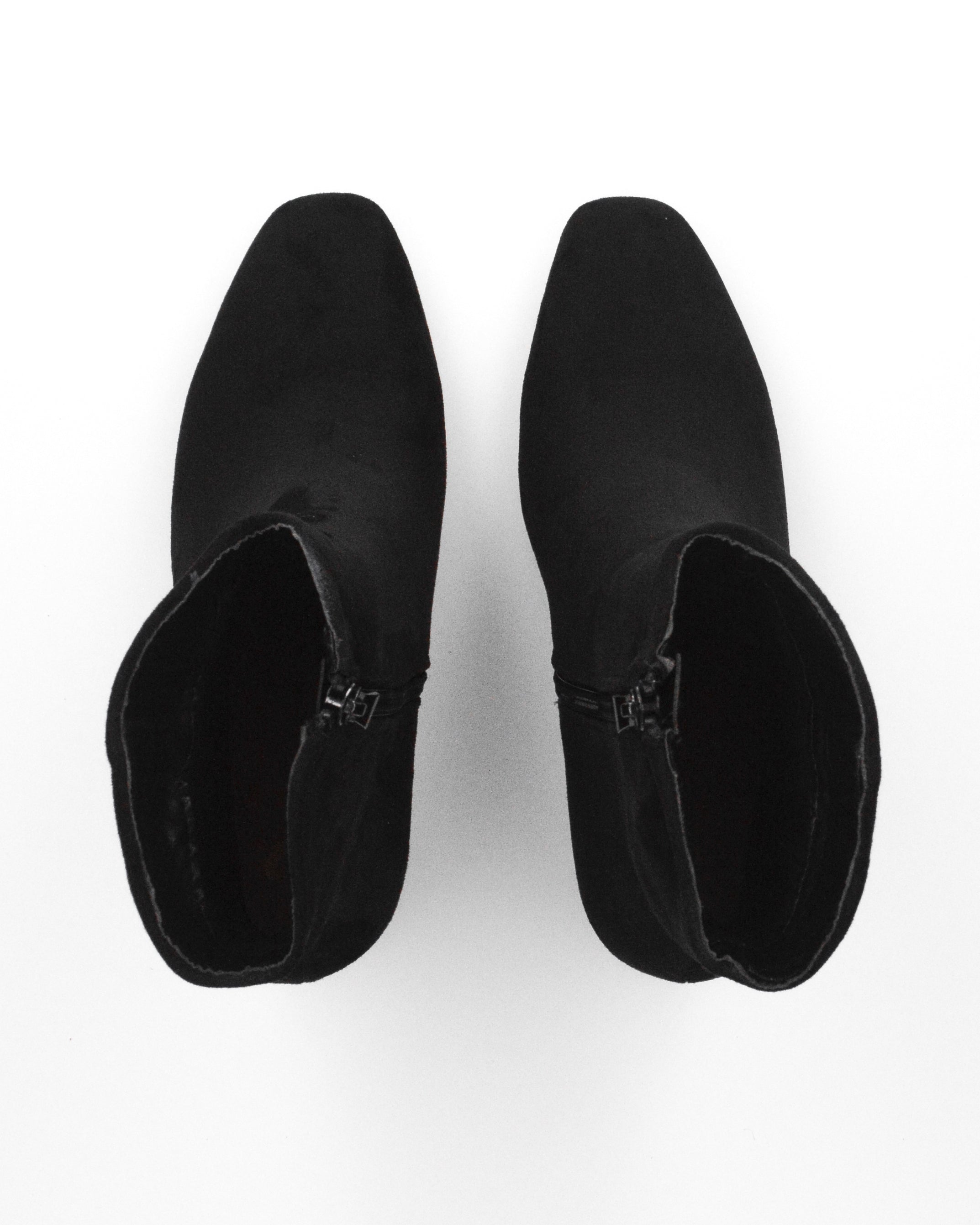 PETRA - stivaletti ankle boot nero scamosciato con tacco largo e scollatura texana