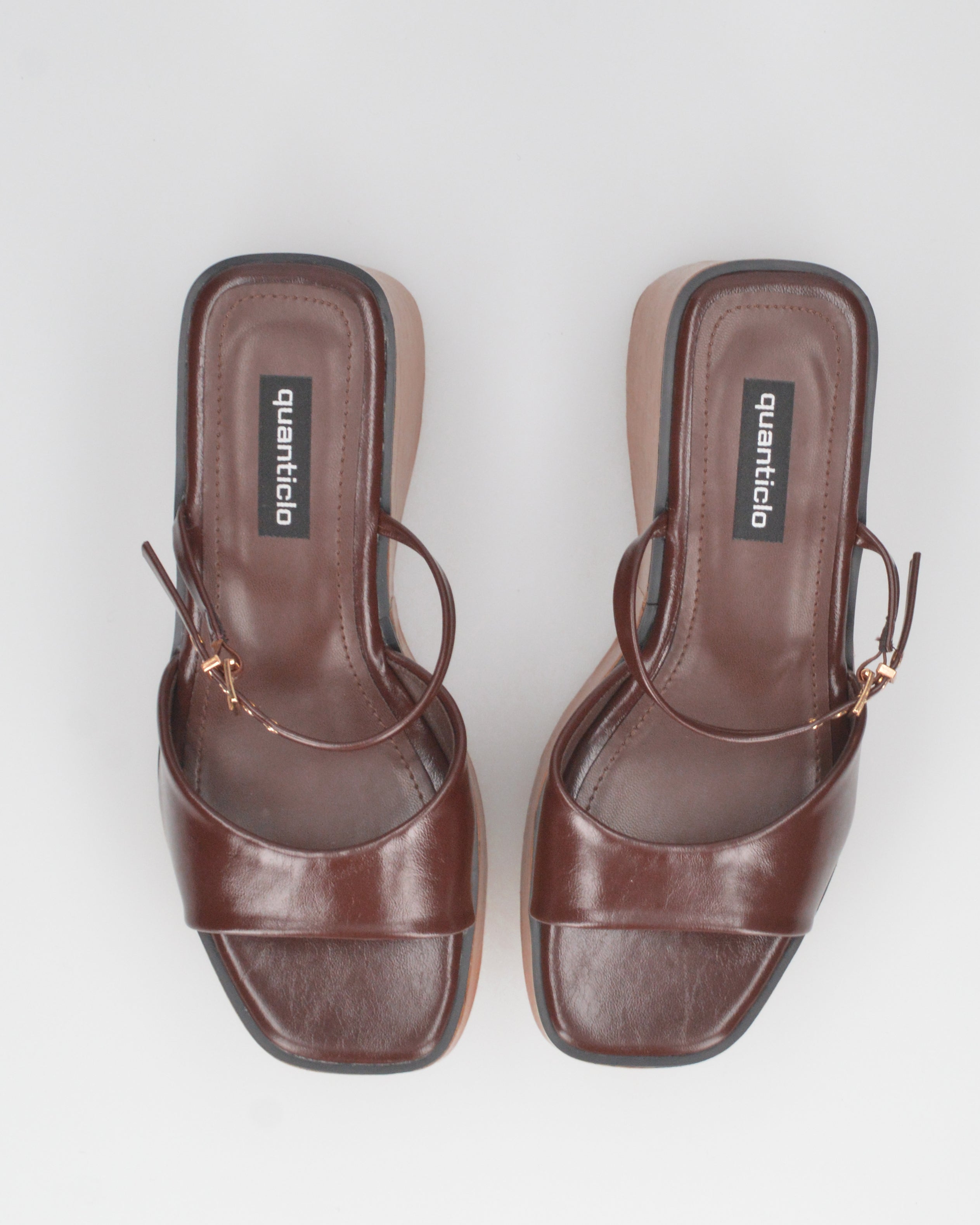 NAILA - sandali platform marroni con suola effetto sughero e cinturino regolabile