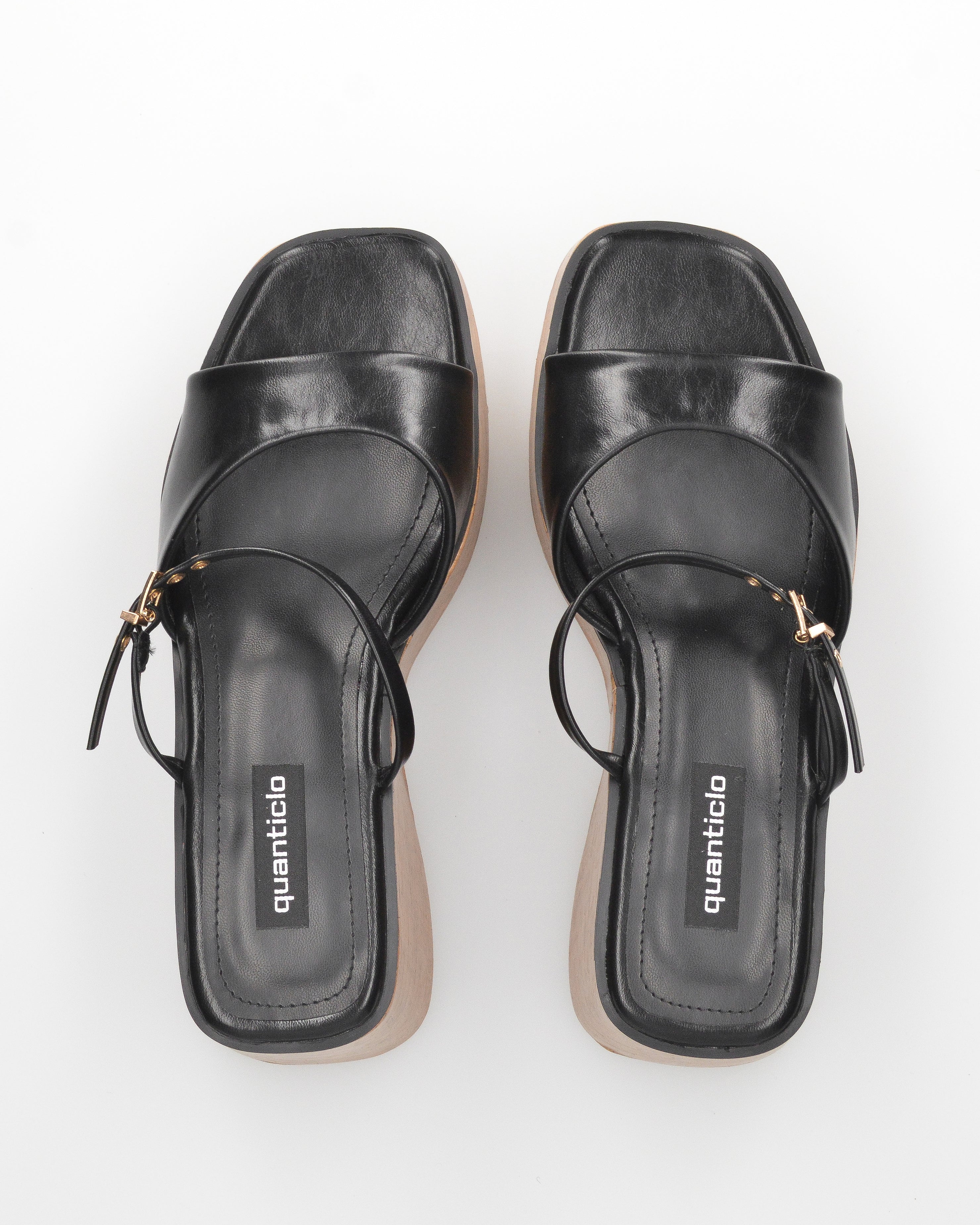 NAILA - sandali platform neri con suola effetto sughero e cinturino regolabile