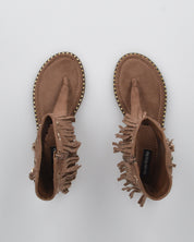 ALLEGRA - sandalo Boho-Chic, infradito in camoscio marrone con frange e borchie a stella