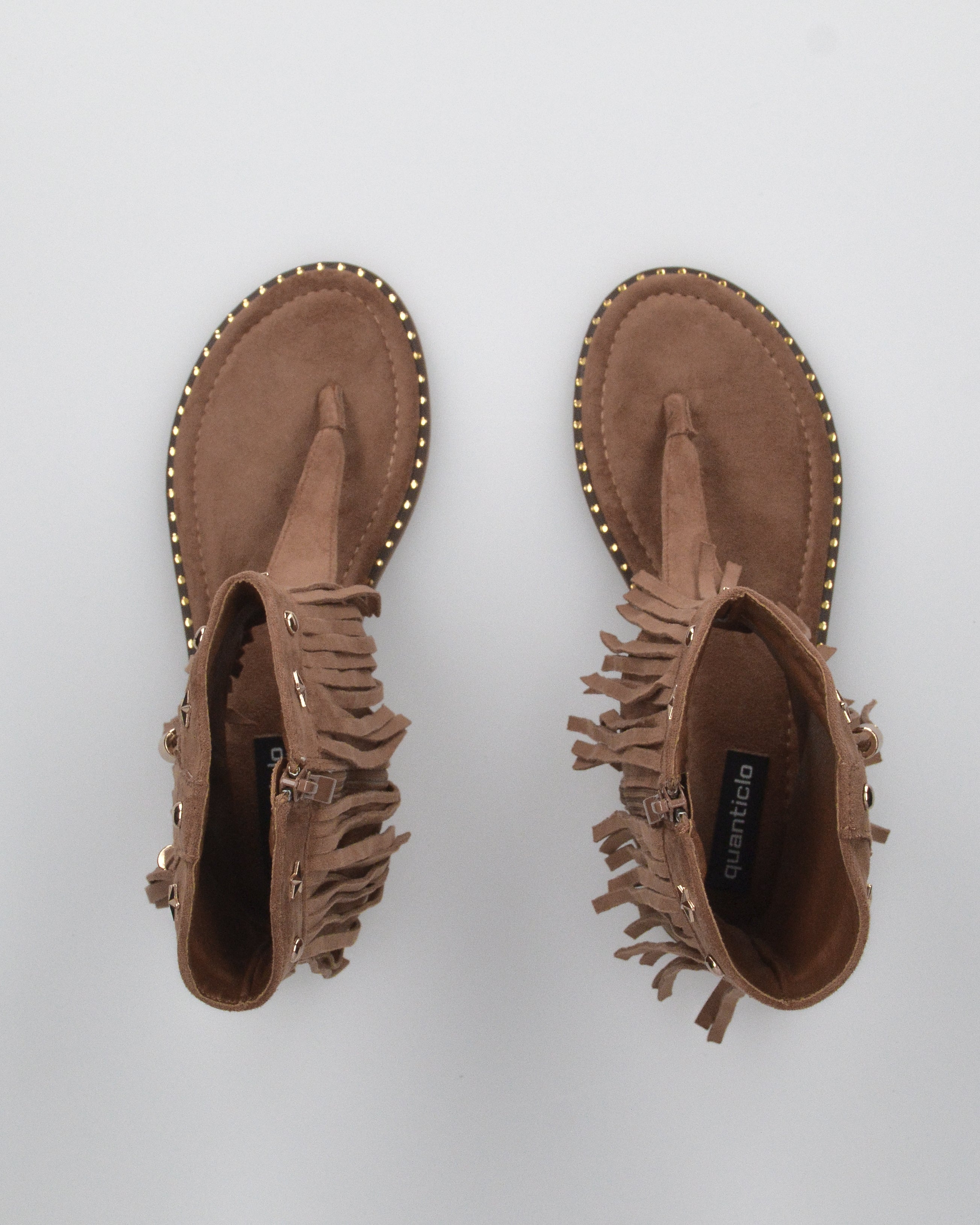 ALLEGRA - sandalo Boho-Chic, infradito in camoscio marrone con frange e borchie a stella