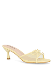 DZESIKA - sabot gialli in vernice e mesh con tacco kitten e fiocco