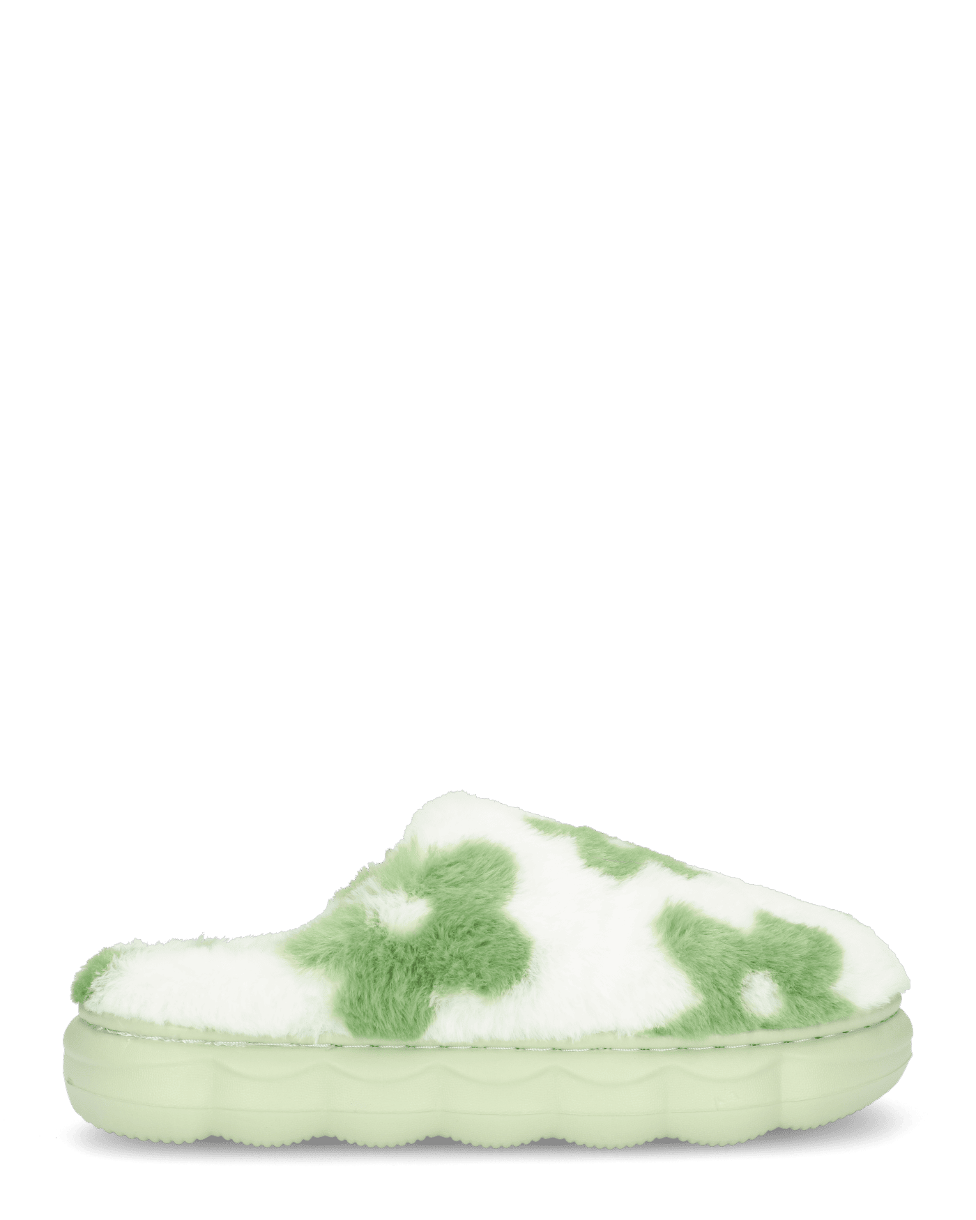 DAISY - pantofole platform in finta pelliccia con fiori decorativi verde