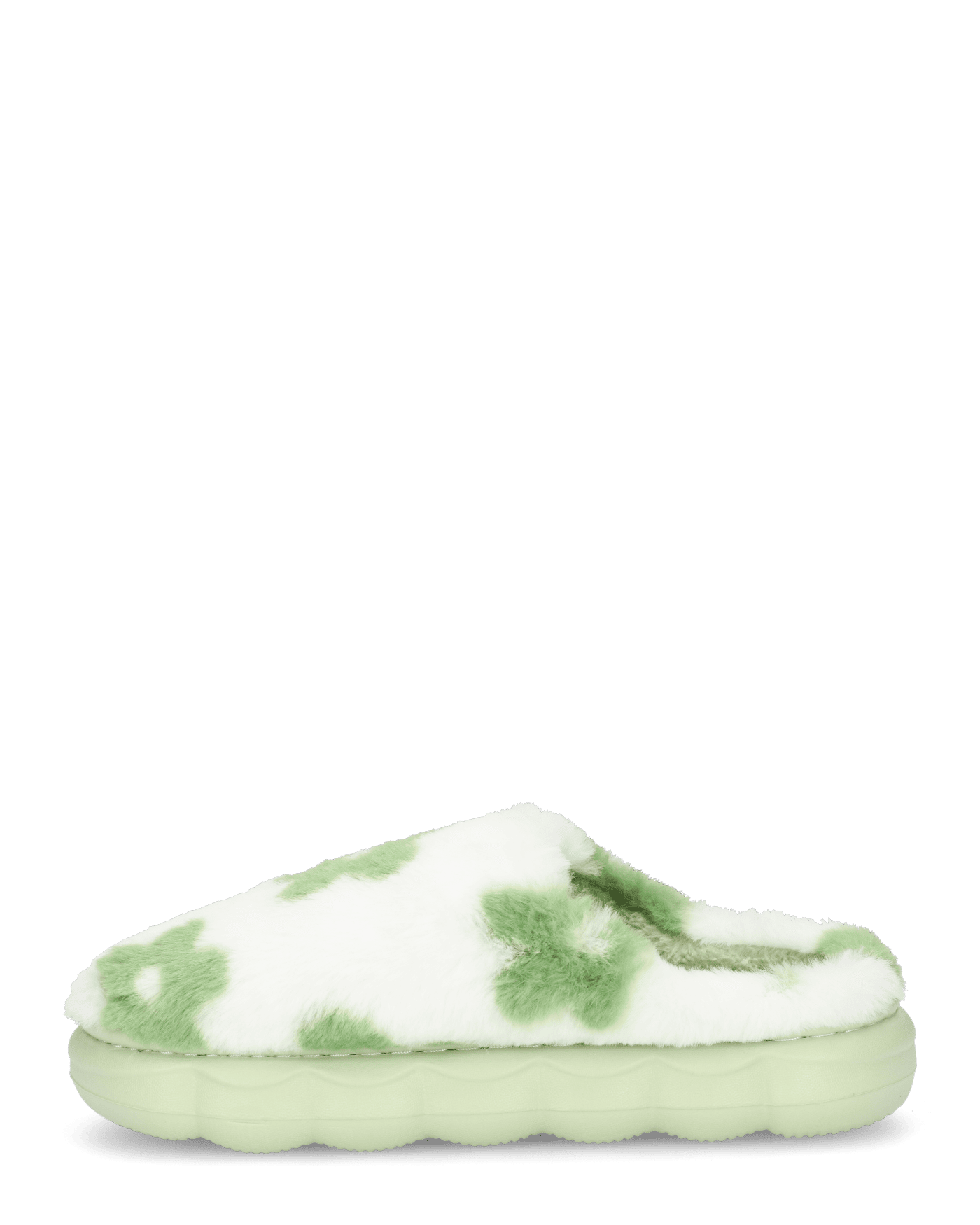 DAISY - pantofole platform in finta pelliccia con fiori decorativi verde