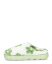 DAISY - pantofole platform in finta pelliccia con fiori decorativi verde