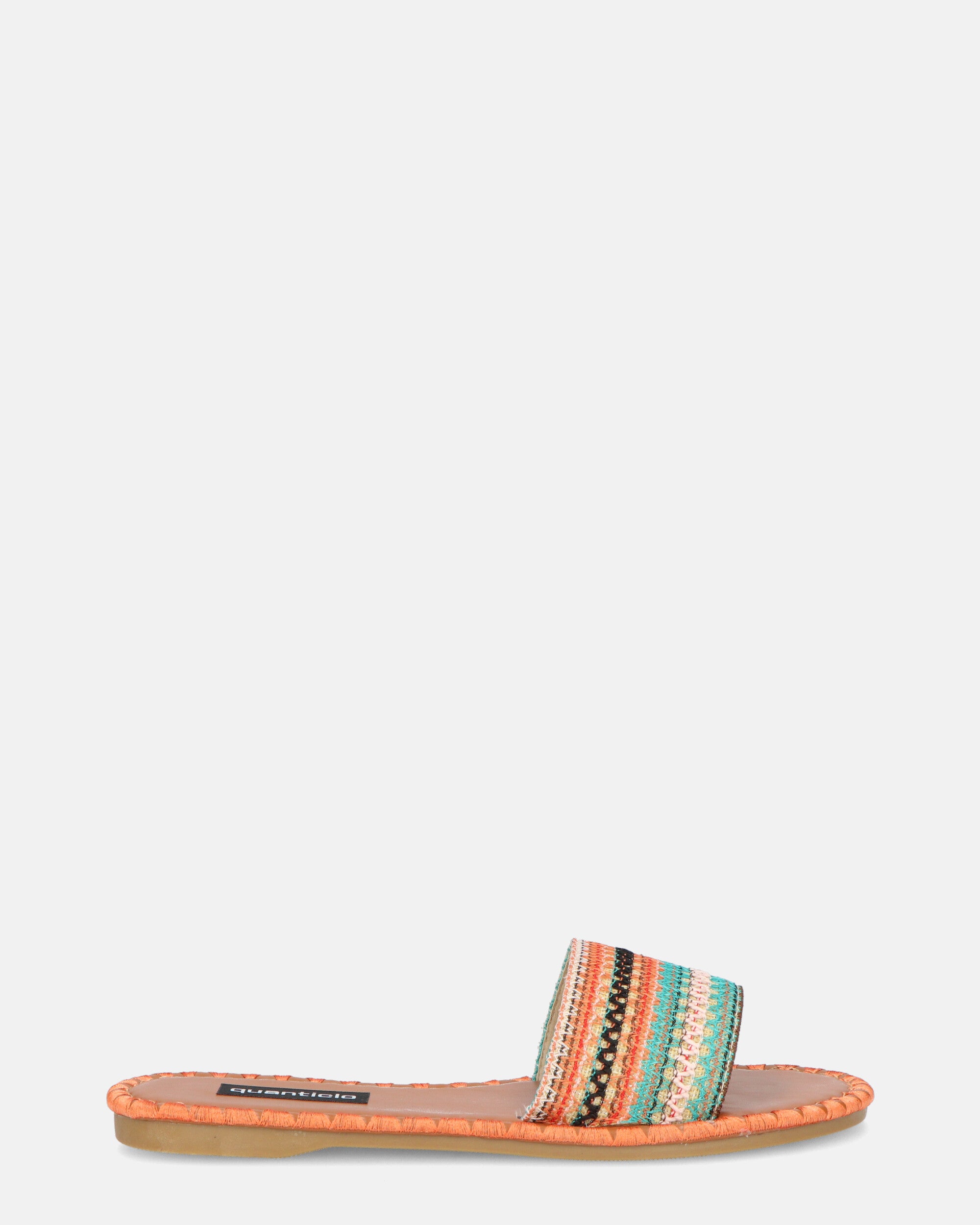 DARIA - ciabattine arancio con fascia multicolore ricamata