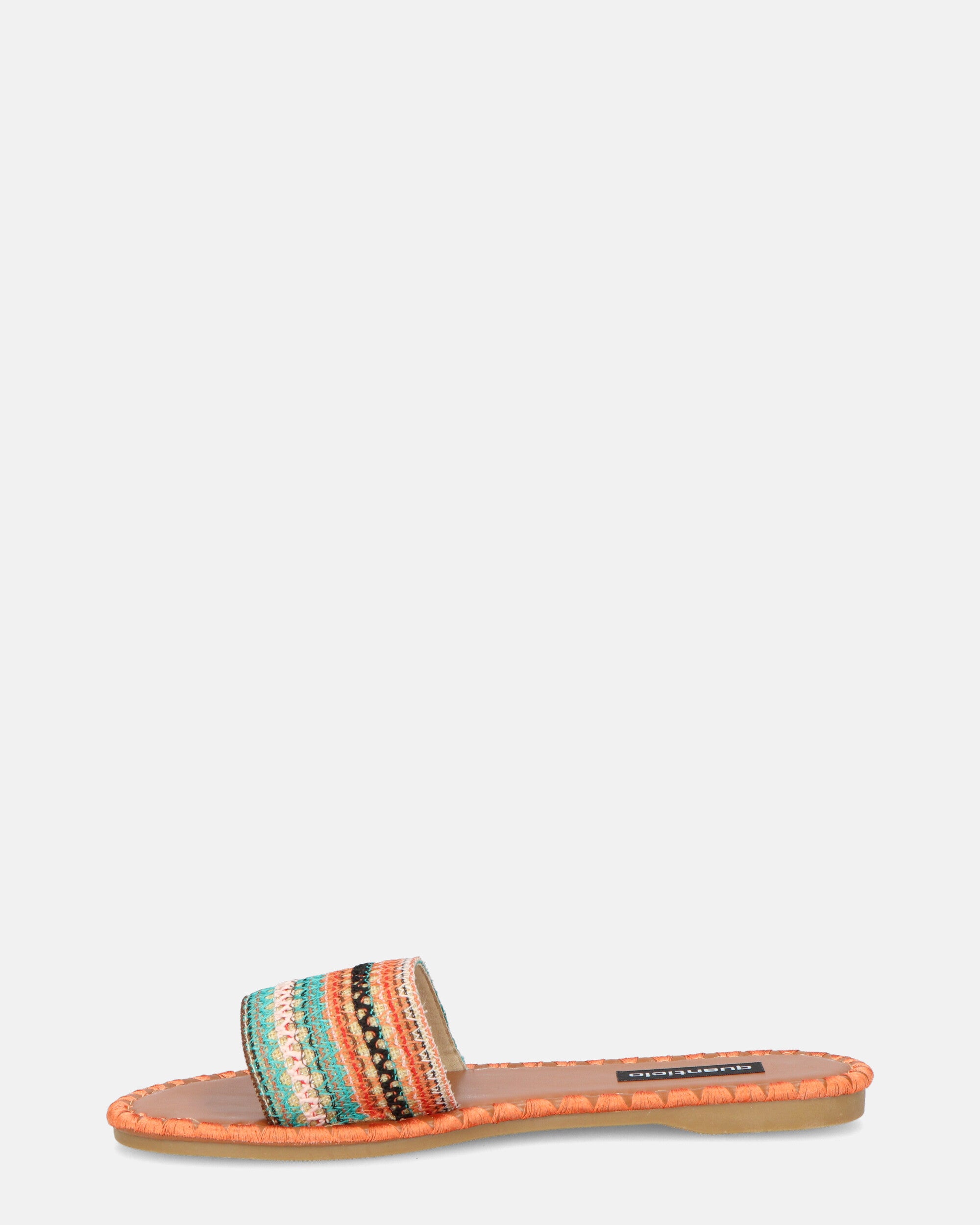 DARIA - ciabattine arancio con fascia multicolore ricamata