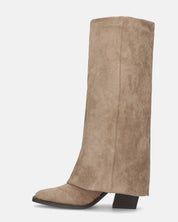 DENISE - stivali alti con risvolto in camoscio beige