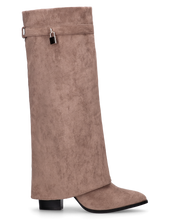 DHARA - stivale alto beige con risvolto e mini lucchetto oro