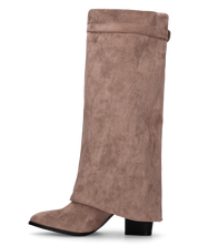 DHARA - stivale alto beige con risvolto e mini lucchetto oro