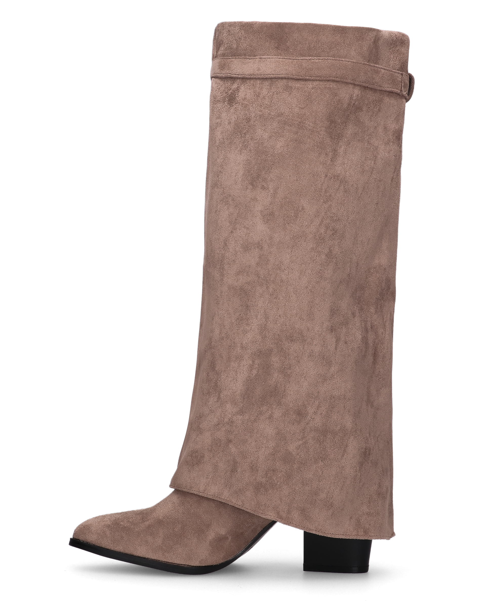 DHARA - stivale alto beige con risvolto e mini lucchetto oro